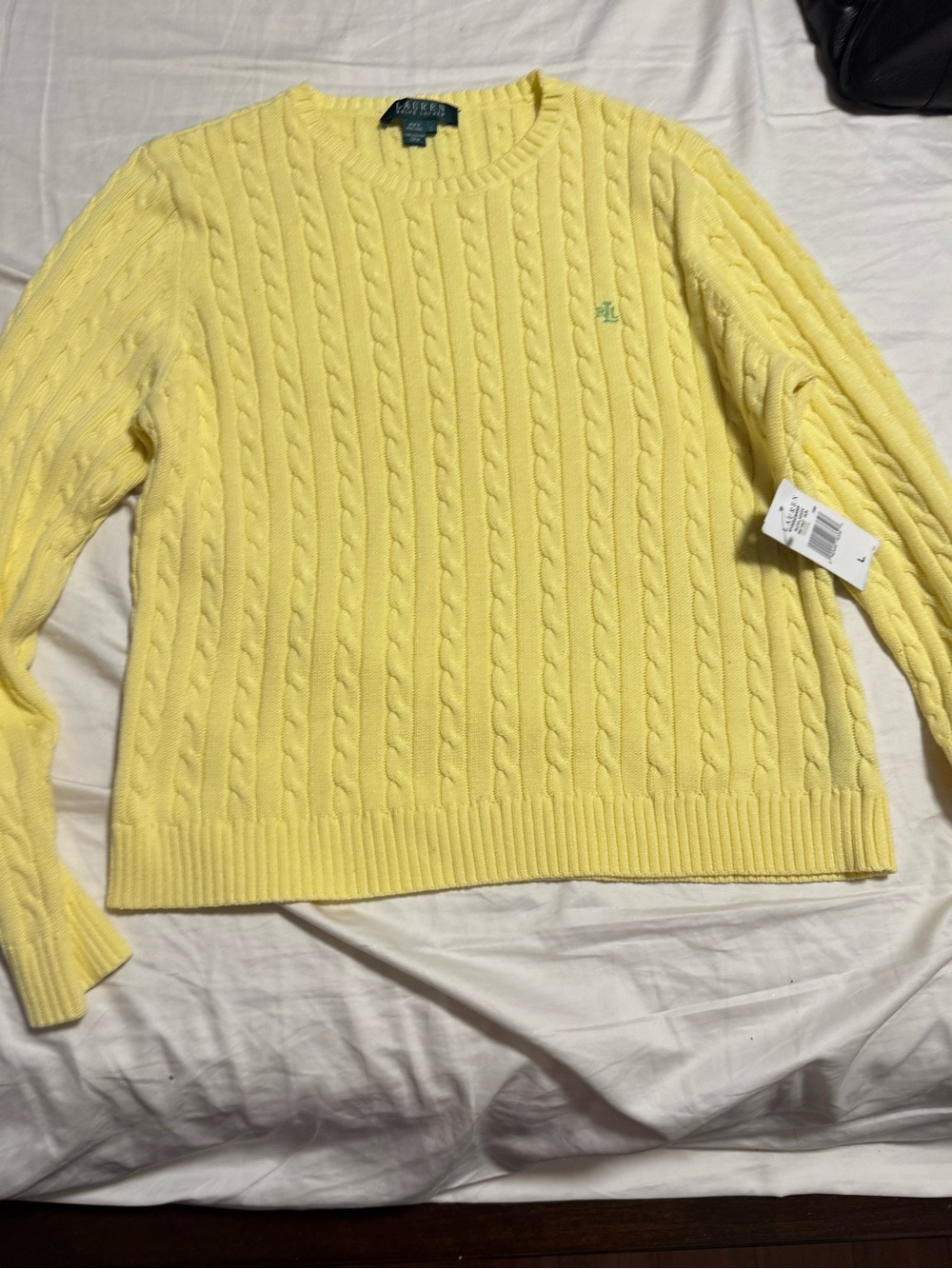 Lauren Ralph Lauren yellow sweater cotton size Large NWT